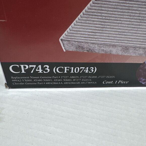 EP AUTO Interior‎ Cabin Air Filter Cleaner Airflow CP743 (CF10743)  New In Box - Picture 2 of 7